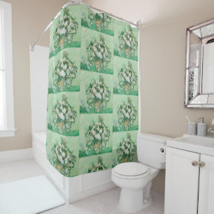 Rideaux De Douche Roses blanches de Van Gogh - Art floral menthe vin
