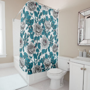 Rideaux De Douche Roses blanches et coccinelles