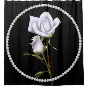 Rideaux De Douche Roses blanches romantiques Elégant Floral Chic Bla