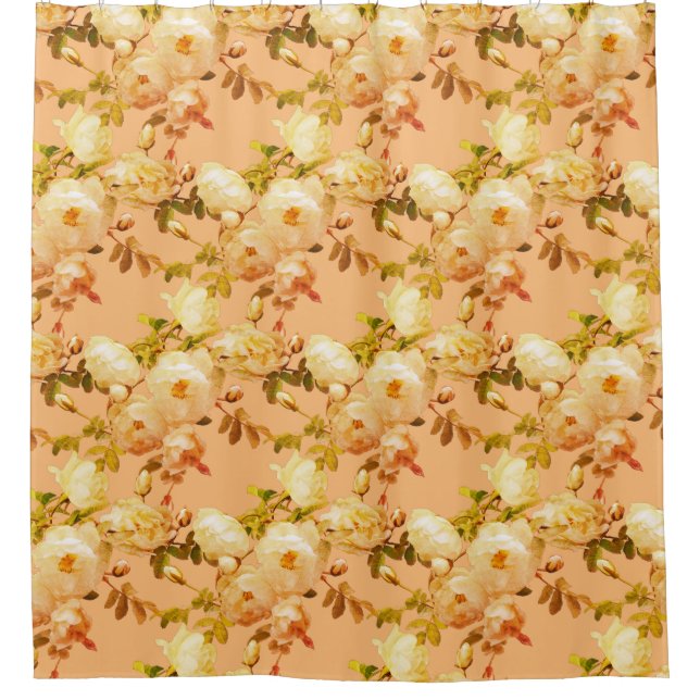 Rideaux De Douche Roses blanches romantiques sur orange (Devant)