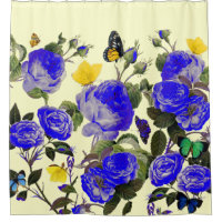 ROSES BLEUS ET BOUTEILLES JAUNES BLANCS