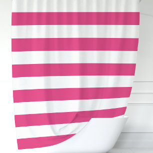Rideaux De Douche Roses chauds modernes et larges rayures blanches