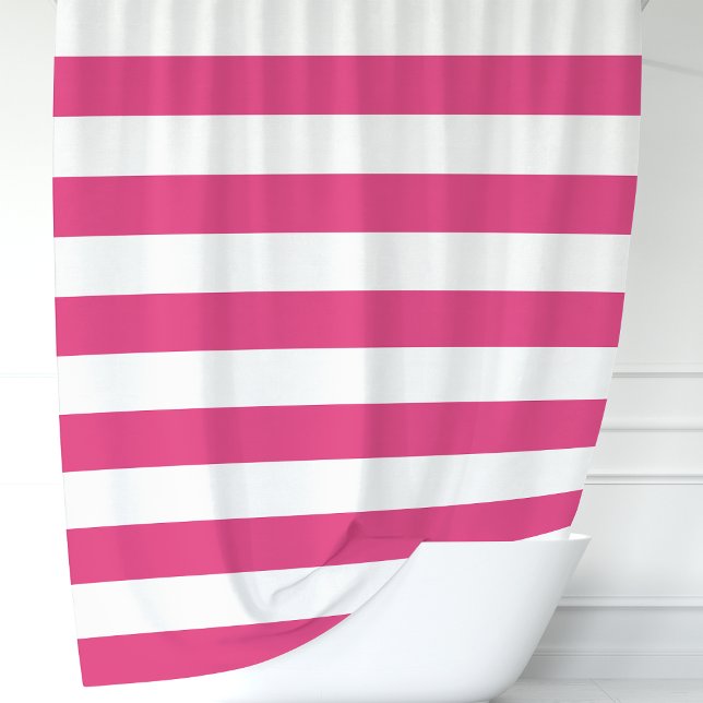 Rideaux De Douche Roses chauds modernes et larges rayures blanches (Créateur téléchargé)