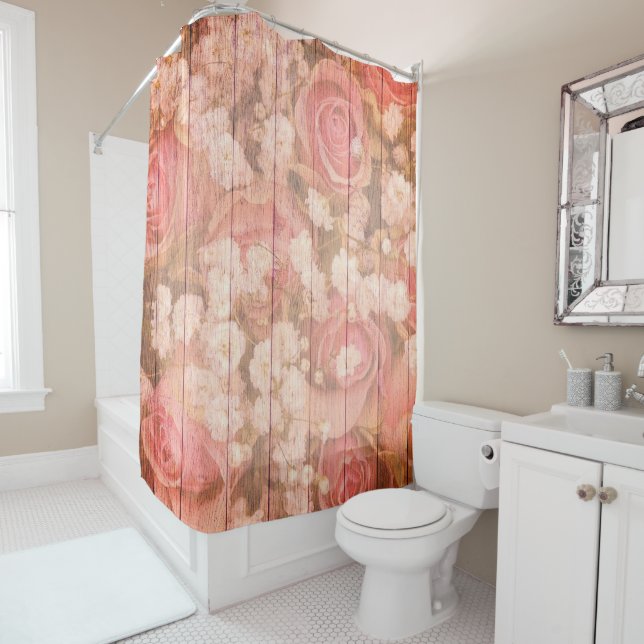Rideaux De Douche Roses chics de pays rose (En situation)