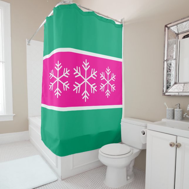 Rideaux De Douche Roses Clair Vert Bleu Rayures Flocons de Neige des (En situation)