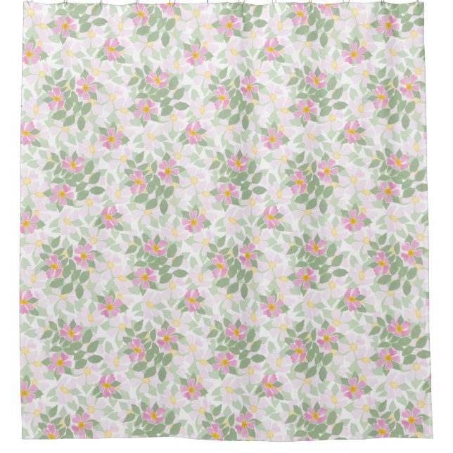 Rideaux De Douche Roses de chien assez roses sur le motif floral (Devant)