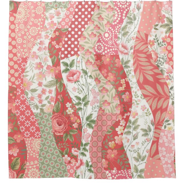 Rideaux De Douche Roses de Patchwork : conception motif transparente (Devant)