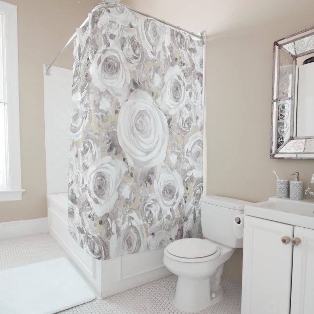 Rideaux De Douche Roses d'hiver rustiques blanches Kraft Chic démodé (En situation)
