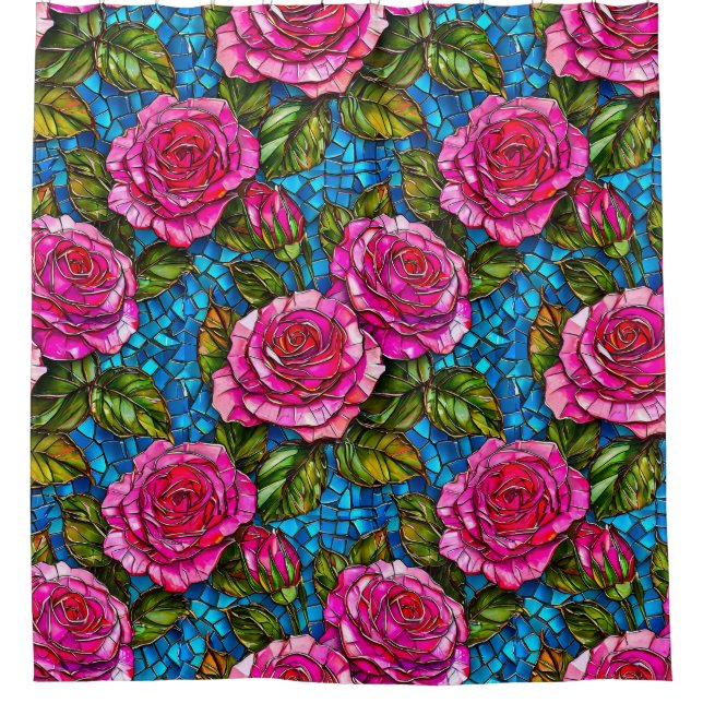 Rideaux De Douche Roses en mosaïque rose  (Devant)