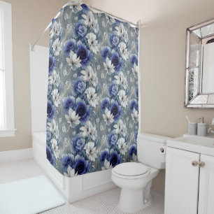 Rideaux De Douche Roses et Lys Bleus et Blancs élégants