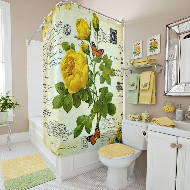 Rideaux De Douche Roses jaunes vintage (Créateur téléchargé)