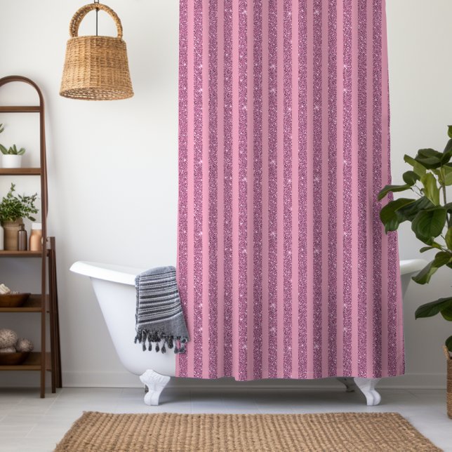 Rideaux De Douche Roses Poudrés Pailletés Style Rayures Verticales (Créateur téléchargé)