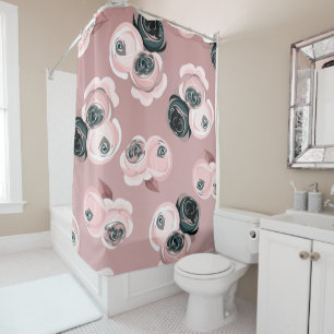 Rideaux De Douche Roses roses élégantes rose et noir shabby chic