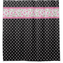 Roses roses et pois noirs et blancs