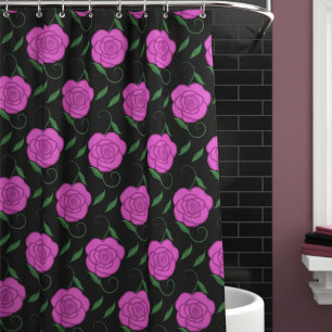 Rideaux De Douche Roses roses sur fond noir