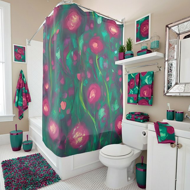 Rideaux De Douche Roses rouges atténuées abstraites (Créateur téléchargé)