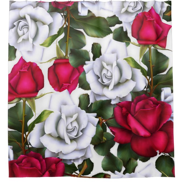 Rideaux De Douche Roses Rouges & Blanches Shabby Chic Rustique Glamo (Devant)