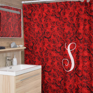 Rideaux De Douche Roses rouges foncées modernes Monogramme personnal