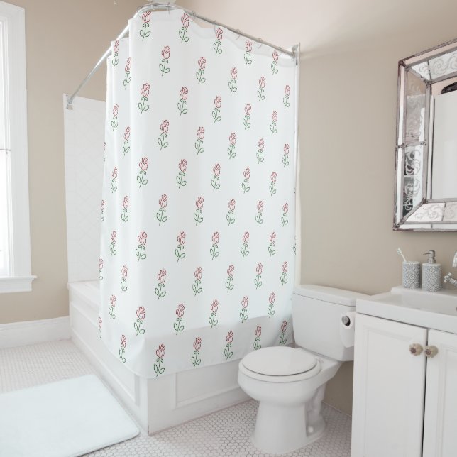 Rideaux De Douche Roses Rouges, Motif De Roses, Fleurs (En situation)