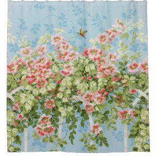 Rideaux De Douche Roses SAUVAGES, FEUILLES VERTS, OISEAU VOLANT DANS