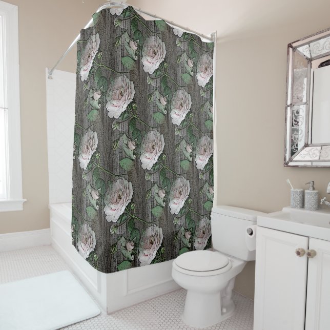 Rideaux De Douche Roses sur bois (En situation)