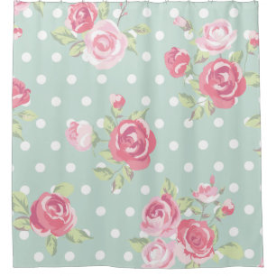 Rideaux De Douche roses vert clair et roses, chic minable, motif,