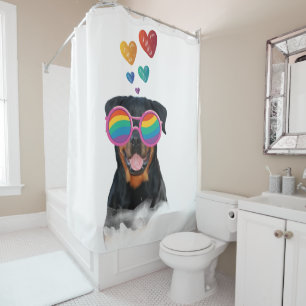 Rideaux De Douche Rottweiler Chien avec Coeurs Saint-Valentin