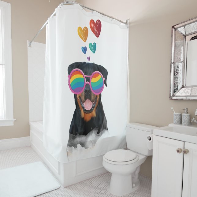 Rideaux De Douche Rottweiler Chien avec Coeurs Saint-Valentin (En situation)