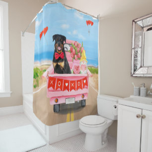 Rideaux De Douche Rottweiler Chien Valentine's Day Truck