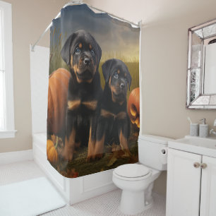 Rideaux De Douche Rottweiler Chiot Automne Citrouille de plaisir