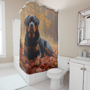 Rideaux De Douche Rottweiler dans les feuilles d'automne automne aut