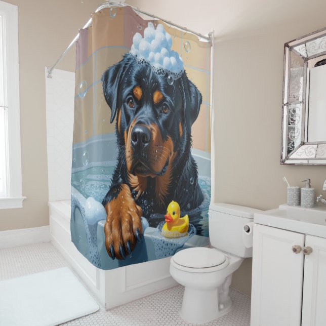 Rideaux De Douche Rottweiler Débraillé Endormi Mignon Drôle (En situation)