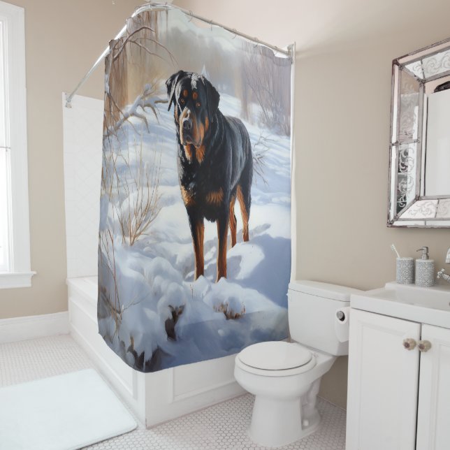 Rideaux De Douche Rottweiler Qu'il neige Noël (En situation)