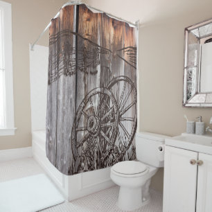 Rideaux De Douche Roue en bois de Barnwood rustique