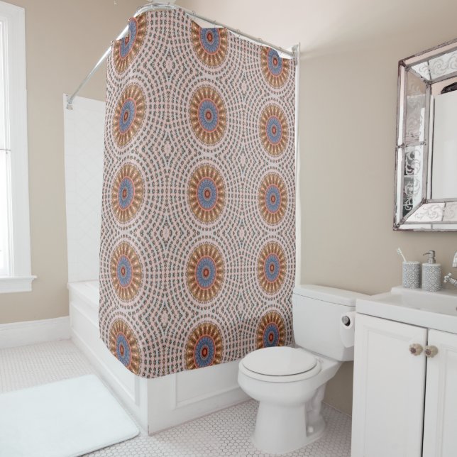 Rideaux De Douche Roue Mandala Brun Clair (En situation)