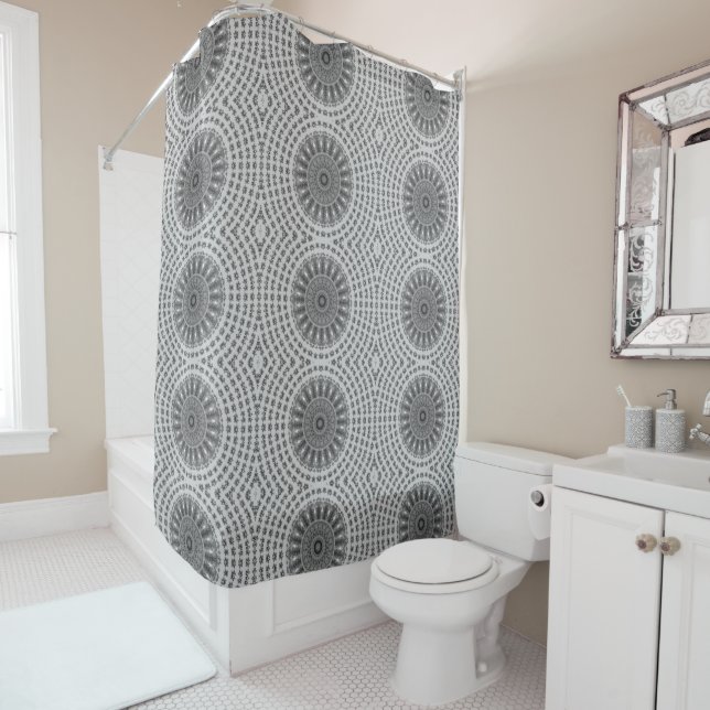 Rideaux De Douche Roue Mandala Brun Clair (En situation)