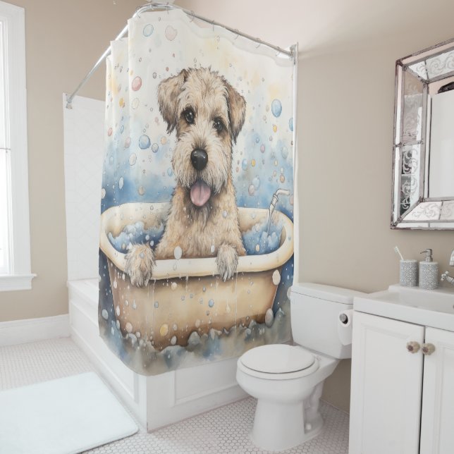 Rideaux De Douche Roue Terrier Dans Baignoire Aquarelle Chien Art (En situation)