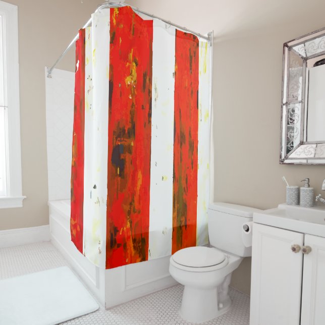 Rideaux De Douche Rouge Abstrait et blanc pointu (En situation)