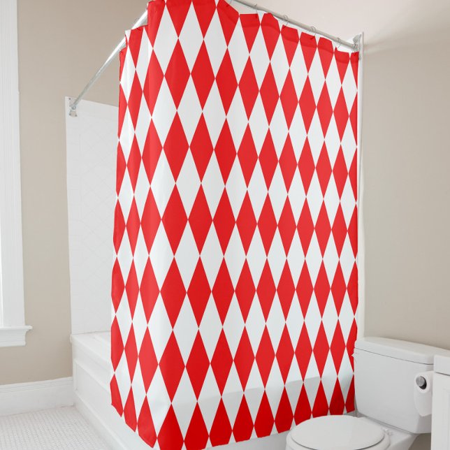 Rideaux De Douche Rouge blanc Arlequin Diamants Checkers Design (Créateur téléchargé)