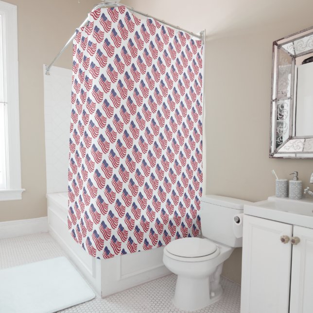 Rideaux De Douche Rouge Blanc Bleu Drapeau Motif Design Douche ridea (En situation)