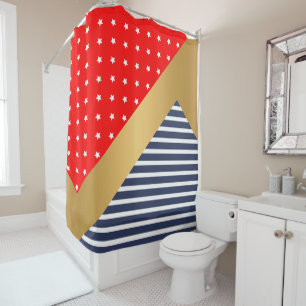 RIDEAUX DE DOUCHE ROUGE BLANC BLEU OR STARS & STRIPES DOUCHE CURTAGE
