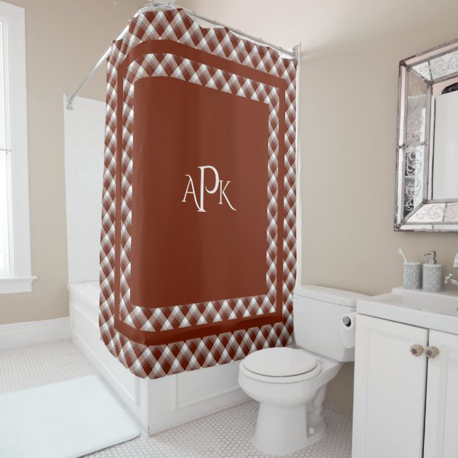 Rideaux De Douche Rouge, Blanc, Bleu Plaid à plusieurs fils (En situation)