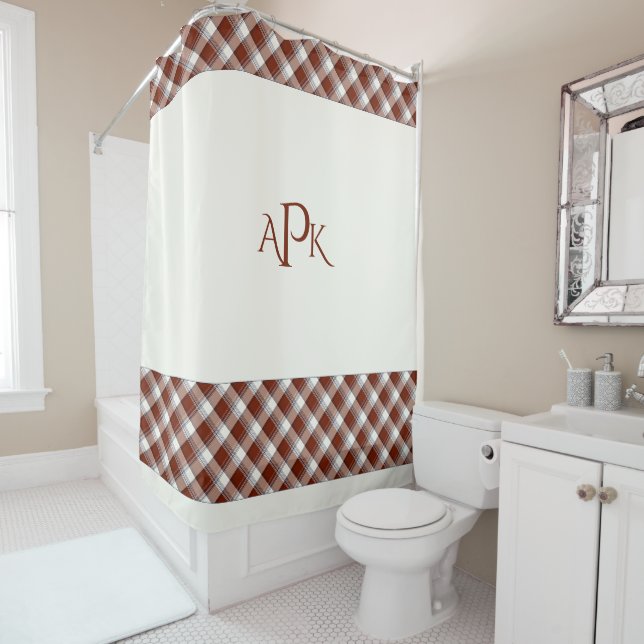 Rideaux De Douche Rouge, Blanc, Bleu Plaid à plusieurs fils (En situation)