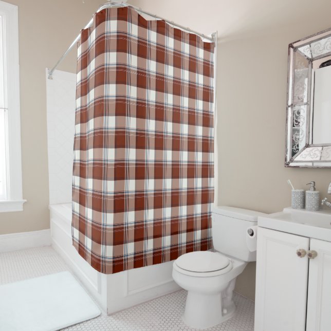 Rideaux De Douche Rouge, Blanc, Bleu Plaid à plusieurs fils (En situation)