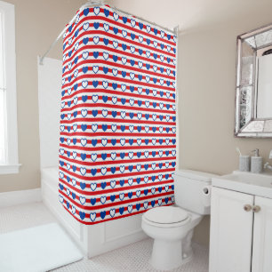 Rideaux De Douche Rouge, Blanc et Bleu Grandes et Coeurs