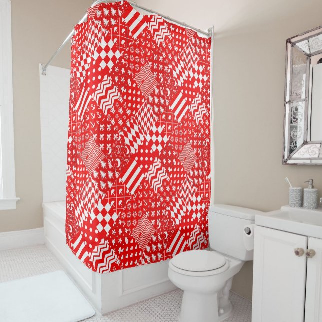 Rideaux De Douche Rouge blanc Mixte Motif Patchwork Design (Créateur téléchargé)