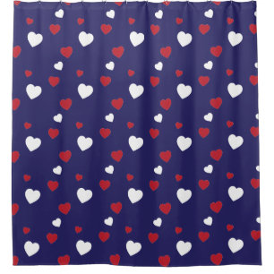Rideaux De Douche Rouge, blanc, Motif de la Marine Blue Hearts