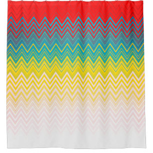 Rideaux De Douche Rouge bleu jaune blanc Zigzag