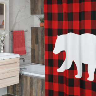Rideaux De Douche Rouge Buffalo Plaid & Ours Blanc