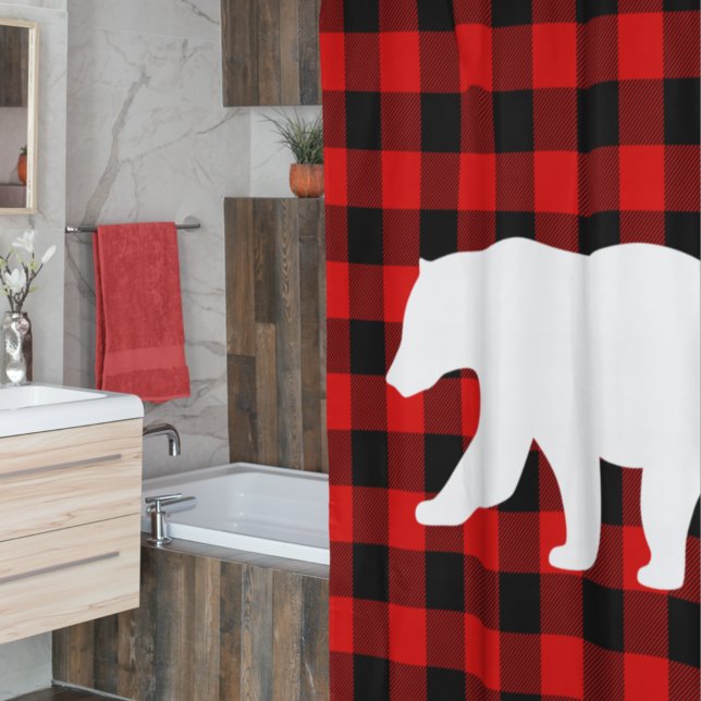 Rideaux De Douche Rouge Buffalo Plaid & Ours Blanc (Créateur téléchargé)